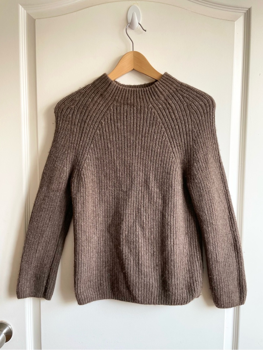 Muji Sweater Womens S Brown Wool Yak Hair Mock Neck Ribbed Knit Pullover Jumper